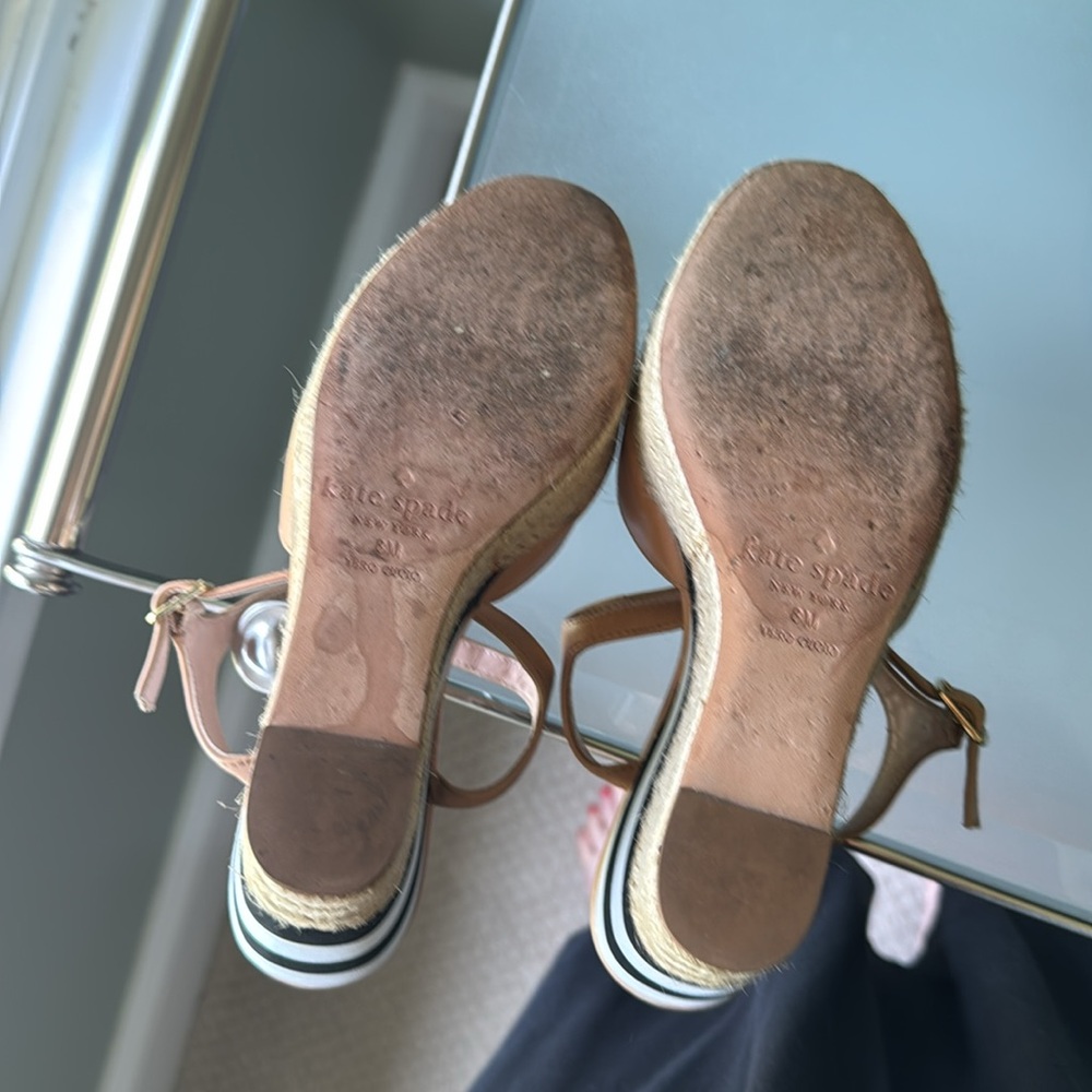 Kate Spade Tan and Black Wedges with White Stripes - Picture 10 of 10